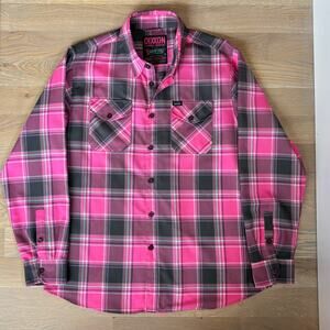 Dixxon Shreddy Form & Function Flannel Shirt Button Down Pink Gray Mens Size XL
